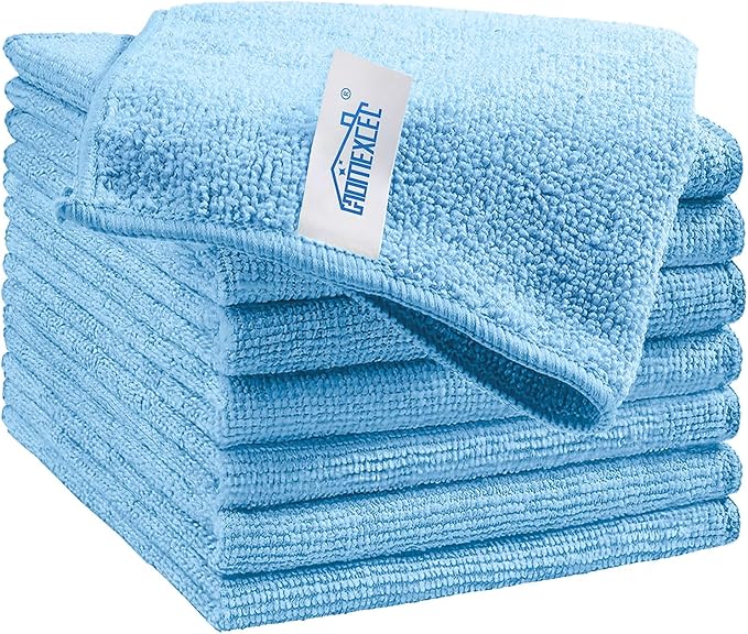 HOMEXCEL 8PK Microfiber Cleaning Cloth, Cleaning Rags for Home, 11.5x11.5in | Reusable, Lint Free, Scratch-Free and Highly Absorbent Towels for Kitchen, Window and Glass, Cars, Blue