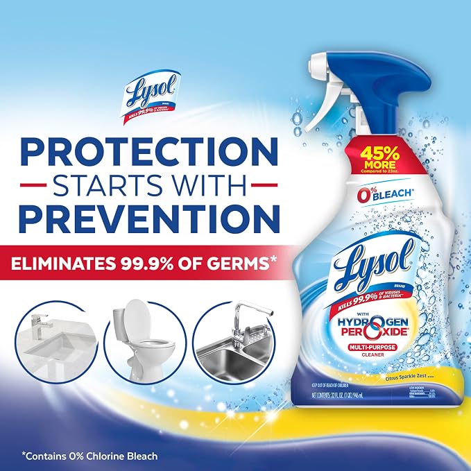 Lysol Cleaner Hydrogen Peroxide Multi-Purpose Cleaner Spray, Citrus, 32 Fluid Ounce