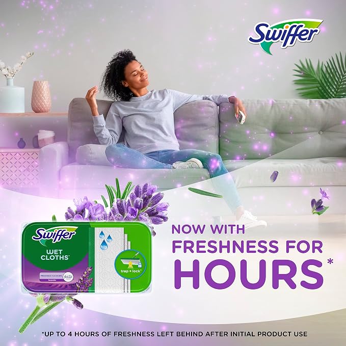 Swiffer Sweeper Wet Mopping Cloths with Febreze Freshness, Lavender Vanilla & Comfort, 24 Count (Pack of 2)