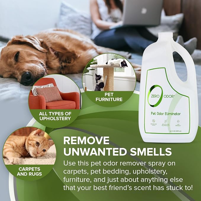 Zero Odor Pet Odor Eliminator, Air and Surface Odor Remover for Carpet, Furniture, and Pet Beds, Refill, 64 oz