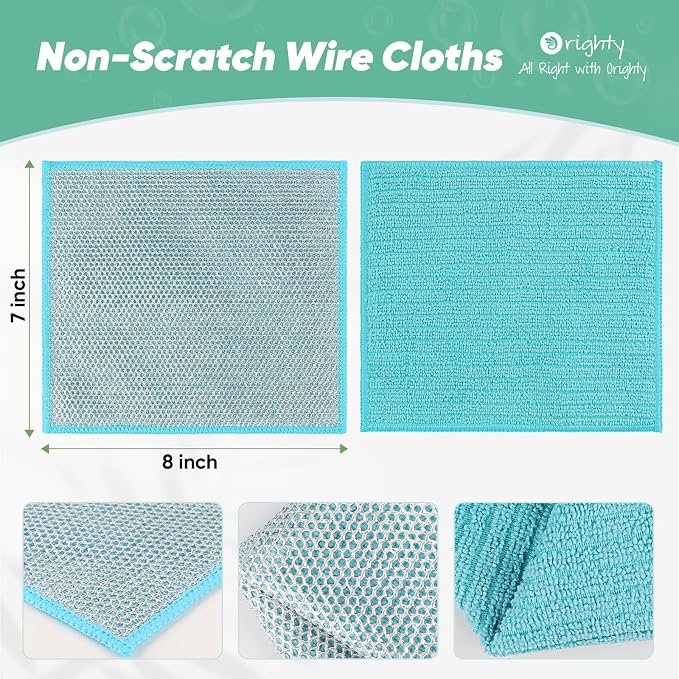 Orighty Multipurpose Wire Dishwashing Rag, 48 Pcs Upgraded Double-Layer Non-Scratch Wire Dish Cloths, Reusable Steel Scrubber Dishcloth Rags for Kitchen, Cookware, 7"x8", Multicolor