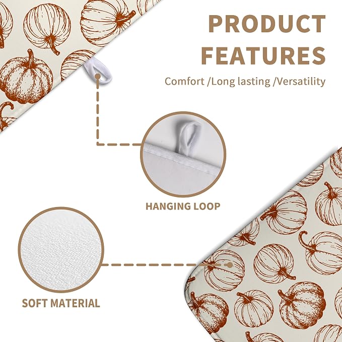 Hello Fall Dish Drying Mats Thanksgiving Pumpkin Dish Mat Autumn Drying Matt Dishes Dryer Pad for Kitchen Counter Absorbent Microfiber Washable Foldable Reusable 18x24 in