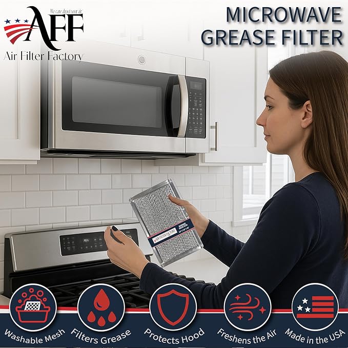 12-Layer Air Filter Factory 5" x 7.5" Pull Tab Microwave Grease Filter Replacements For Many GE, Frigidaire, Magic Chef & LG Microwave Oven Models Filter Set Of 2 (Pull Tab Long Side)