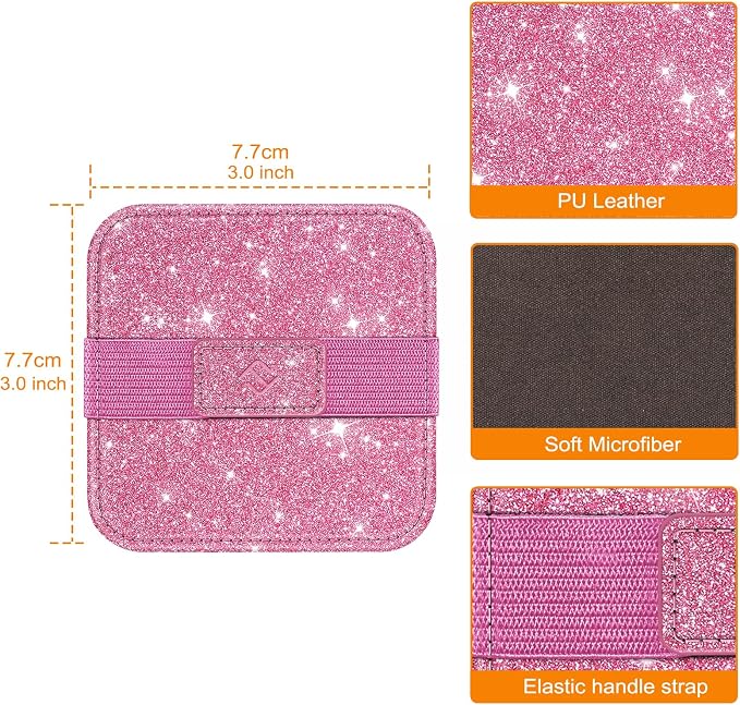 Fintie Screen Cleaning Pad, [4 Pack] Soft Cloth Car Phone Screen Cleaner | Microfiber Wipe Cleaning with Elastic Strap for iPad, iPhone, MacBook, Tablets, Laptop, Monitor (Glitter Pink/Black)