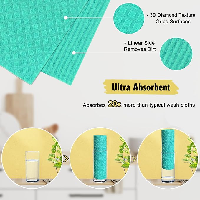 MoLKENE Swedish Dish Cloths - 10 Pack Reusable Kitchen Dishcloths - Ultra Absorbent Dish Towels for Washing Dishes - Cellulose Sponge Cloth Cleaning Rag - Assorted