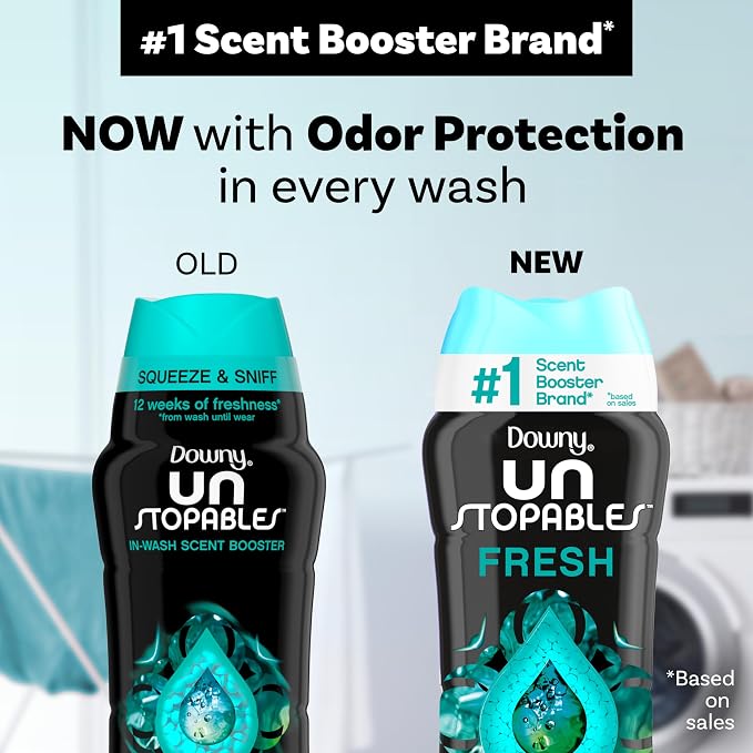 Downy Unstopables In-Wash Scent Booster Beads, Fresh Scent, 30.1 oz, Laundry Beads for Odor Protection, Black