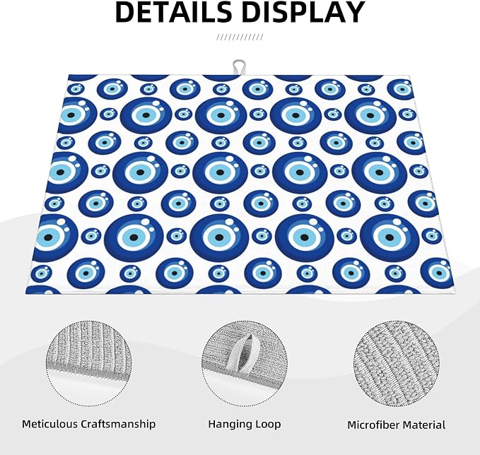 Blue Evil Eyes Microfiber Dish Drying Mat for Kitchen Counter 18"x24" Funny Dishes Pad Dish Drainer Rack Mats Absorbent Washable Reusable