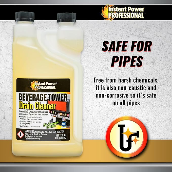 Instant Power Beverage Tower Drain Cleaner - Sink Clog Remover, Drain Defense for Beverage Systems, Made in USA - 32 Fl Oz 12 Pack