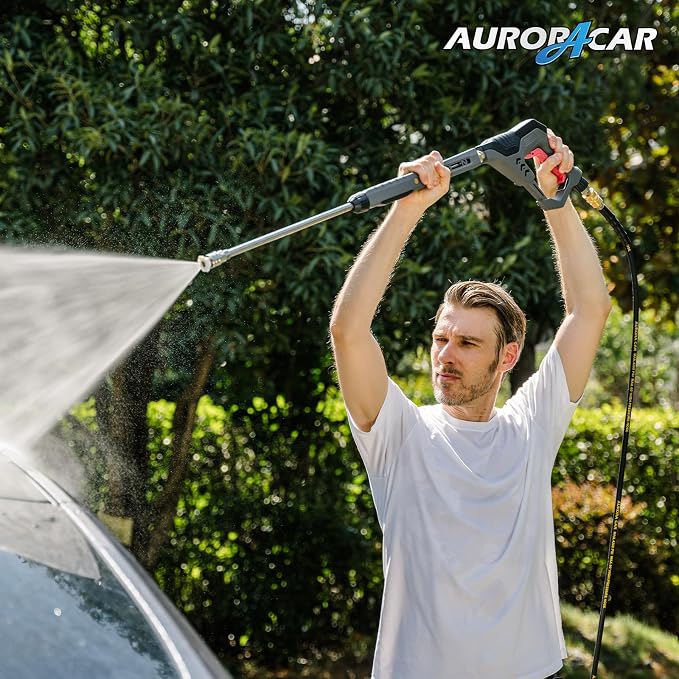 AURORA CAR Pressure Washer Gun with Swivel, with Replacement Wand Extension | 5000PSI Power Washer Gun with M22 14mm & 15mm Fitting, 3/8" Quick Connect Plug, 5 Nozzle Tips with Nozzle Holder, 41 Inch