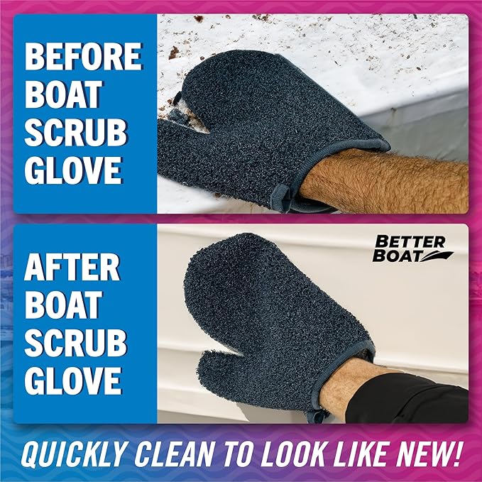 Boat Scrubbing Brush Glove, Heavy-Duty Deck and Hull Scrub Mitt for Floors, Aluminum, Pontoon, Marine and Fishing Boat Accessories