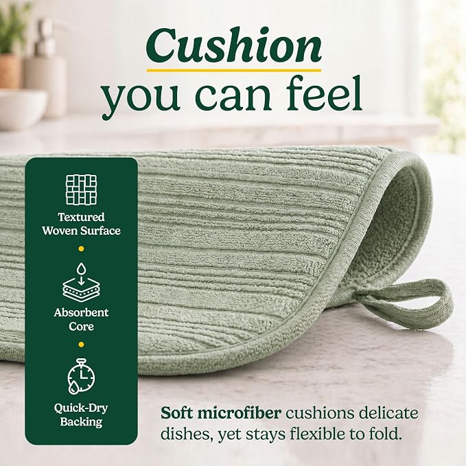 Cuisinart Dish Drying Mat for Kitchen Counter - 2-Pack XL 18x24 Ultra Absorbent Microfiber Dish Mat - Fast Drying, Machine Washable, Foldable Countertop Pad - Safe for Granite & Quartz