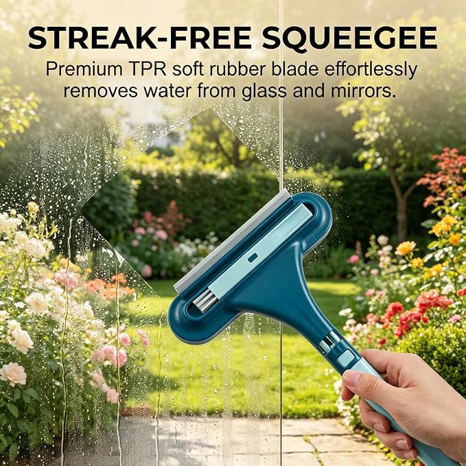 3-in-1 Window Screen Cleaner with Squeegee and Pet Hair Remover, Window Screen Cleaning Brush for Couch, Mesh and Multi-Use Crevice Tool for Patio and Porch Screens (Blue)