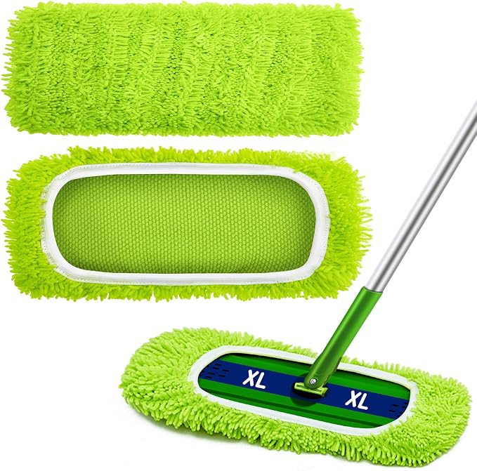 Toulite 2 Pcs Reusable Mop Refill Pads Replacement Compatible with Most XL Sweeper 17" x 5" Microfiber Mops Head Floor Cleaning Supplies (Handle is Not Included) (Green)