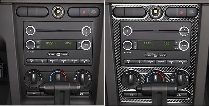 Real Carbon Fiber Trim for Ford Mustang GT Shelby Accessories | for 2005 2006 2007 2008 2009，Central Console A/C CD Player Panel Cover，Thick Overlay Sticker Decal，3PCs