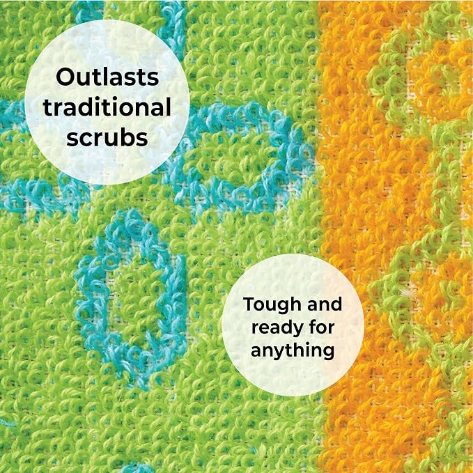 Skoy Scrub, 2-pack Reusable, Non-Scratching Dish Scrubber for Kitchen and Household Cleaning, Planet-Friendly, Dishwasher Safe Soft Scrub, Assorted Colors and Designs