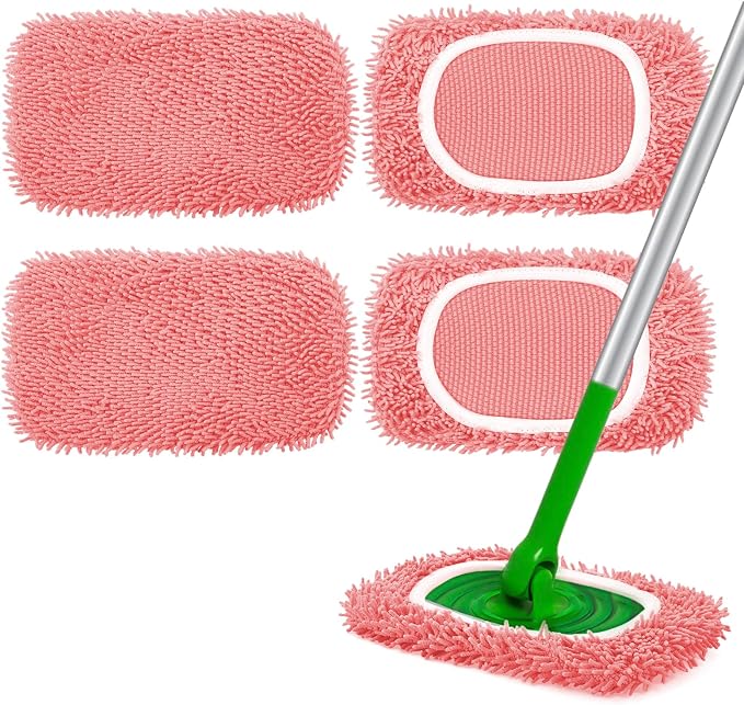 Reusable Microfiber Mop Pads Compatible with Swiffer Sweeper Mop | 4 Pack Dry Sweeping Cloths & Wet Mopping Cloths for Swiffer, Washable Wet Refill for Mopping Floors (Mop is not Included)