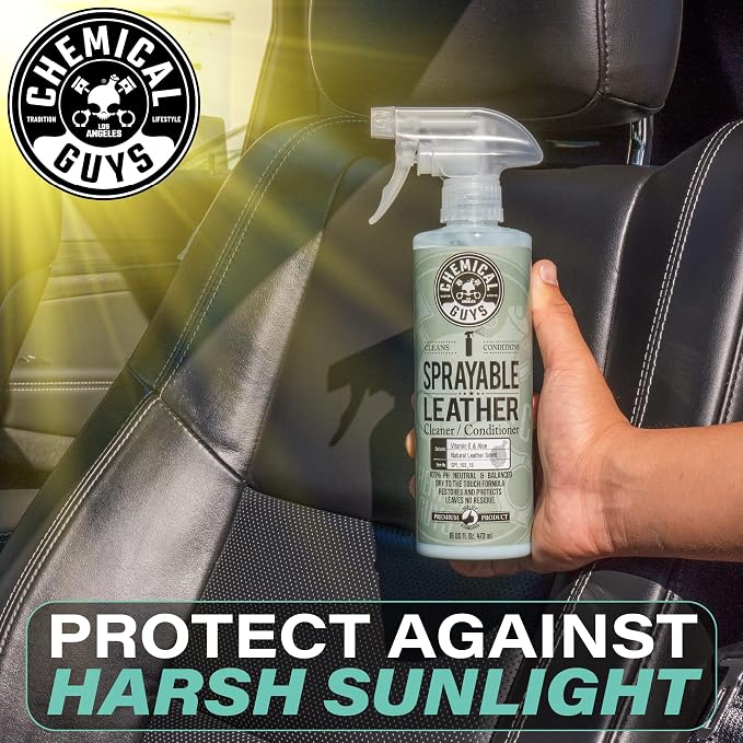 Chemical Guys SPI_103 Sprayable Leather Cleaner and Conditioner in One for Interiors, Apparel, and More (Works on Natural, Synthetic, Pleather, Faux Leather and More) Leather Scent, 128 fl oz (1 Gal) | One-step spray cleans and nourishes leather, vinyl...