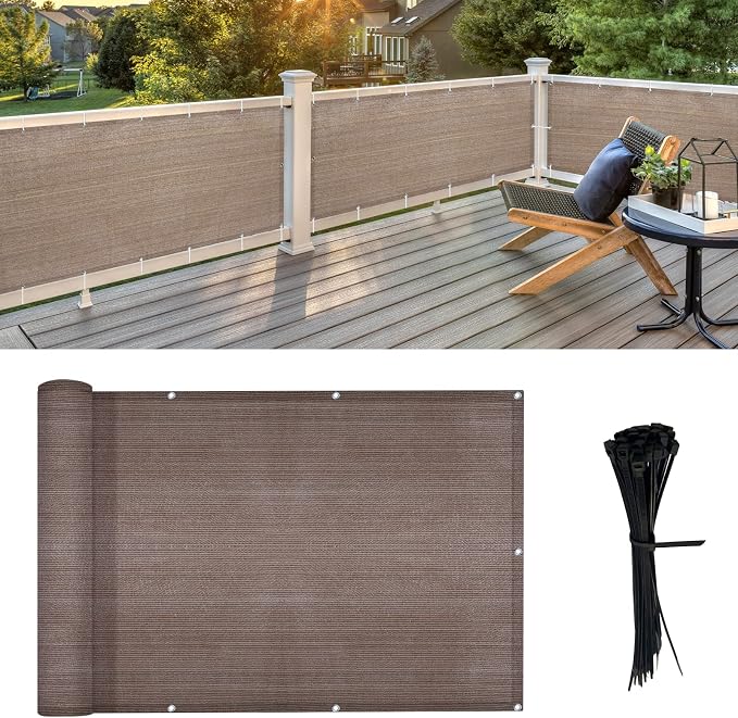 LOVE STORY 3' x 16' Balcony Privacy Screen Cover for Apartment, Brown | HDPE Fabric, 95% UV Block, Fence Cover for Patio Deck, Railing Screen for Porch, Privacy Protective, Custom Size Available