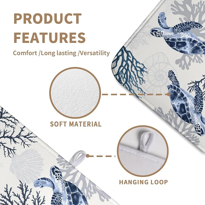 Summer Nautical Coastal Dish Drying Mat for Kitchen Counter Ocean Coral Sea Turtle Drying Rack Mats Beach Blue Dishes Drainer Mat Absorbent Microfiber Large Dish Draining Pad 18x24 Inch