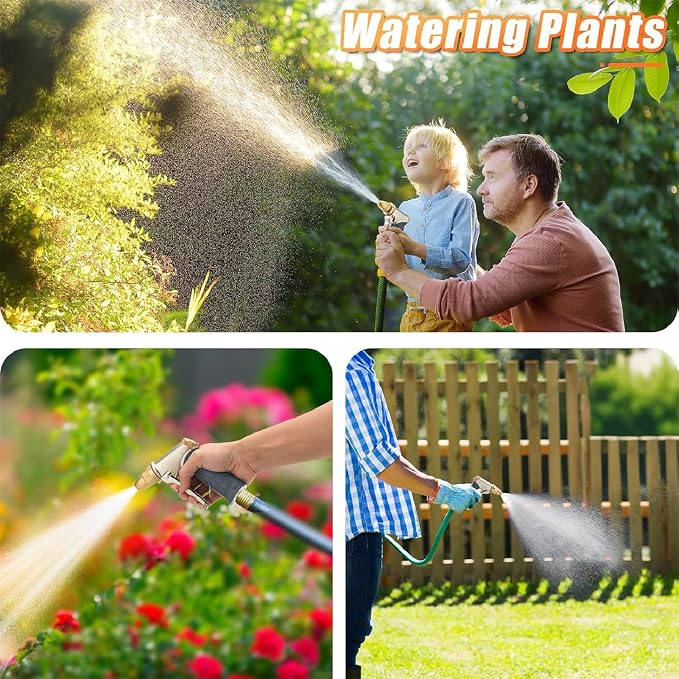 Hose Nozzle, 100% Heavy Duty Metal Garden Hose Spray Nozzle, Full Brass Nozzle High Pressure Water Hose Nozzles with Adjustable Spray Patterns for Watering Plants, Car Washing, and Pet Showering | Nozzle High Pressure Water Hose Nozzles with Adjustable...