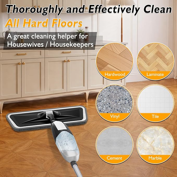 Spray Mop for Floor Cleaning: Microfiber Wet Dry Mops with 3 Washable Pads | Leak-proof Refillable Bottle, 360° Swivel Head, Lightweight Floor Mops with Sprayer for Hardwood Laminate Tile Wood Vinyl