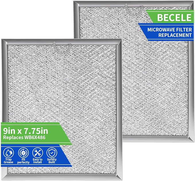 Microwave Filter Replacement 9" x 7.72" Microwave Grease Filter Replacement, Compatible with WB6X486 Frigidaire 5304408977, Aluminum Mesh Range Hood Vent Fan Filter, 2-Pack