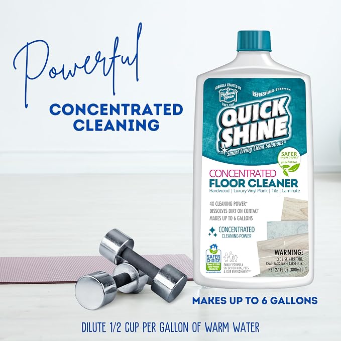 Quick Shine Multi Surface Concentrated Floor Cleaner 27oz Use on Hardwood, Laminate, Luxury Vinyl Plank LVT, Tile & Stone Dirt Dissolving & Powerful Cleaning Makes 27 Gallons | Makes up to 6 Gallons, Refreshing Essence, pH Neutral, No Rinse, PFAS & Amm...