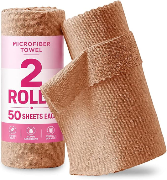 Jessy Home 2 Roll Reusable Paper Towels,100 Sheets Tear Away Microfiber Cleaning Cloth, Lint Free Cleaning Rags for Kitchen, Dishcloth,Household Cleaning Supplies