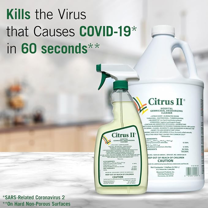 Citrus II Hospital Germicidal Deodorizing Cleaner - Fresh Citrus Scent - 1 Gallon - Refill - Disinfecting Cleaner for Home, Hospital and Office Areas