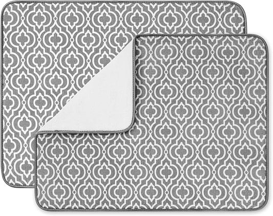 SUBEKYU 24" x 18" Dish Drying Mat, Dish Mat Drying Kitchen Mat Large, Absorbent Microfiber Dish Drainer/Rack Pads, XL, Grey, 2 PACK
