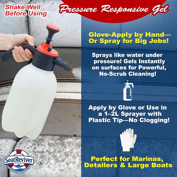Marine Mildew Stain Remover for Boat Seats, Vinyl & Plastic | Light Gel That Clings Longer | Fast-Acting | No Scrub | 32oz
