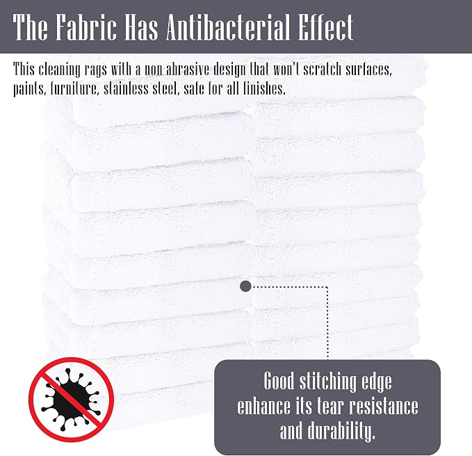 Sunny zzzZZ 24 Pack Kitchen Dishcloths - Does Not Shed Fluff - Reusable Dish Towels, Dish Cloths, Super Absorbent Coral Fleece Cleaning Cloths, Nonstick Oil Washable Fast Drying, 10 x 20 Inch (White)