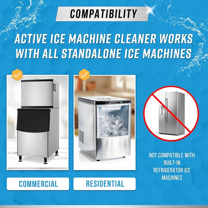 ACTIVE Ice Machine Cleaner Maker Descaler - 32 fl oz (8 Uses) Nickel Safe Ice Maker Cleaner Solution - Compatible with Whirlpool 4396808, Scotsman,Manitowoc,Hoshizaki, GE Opal Cleaning Kit - USA Made
