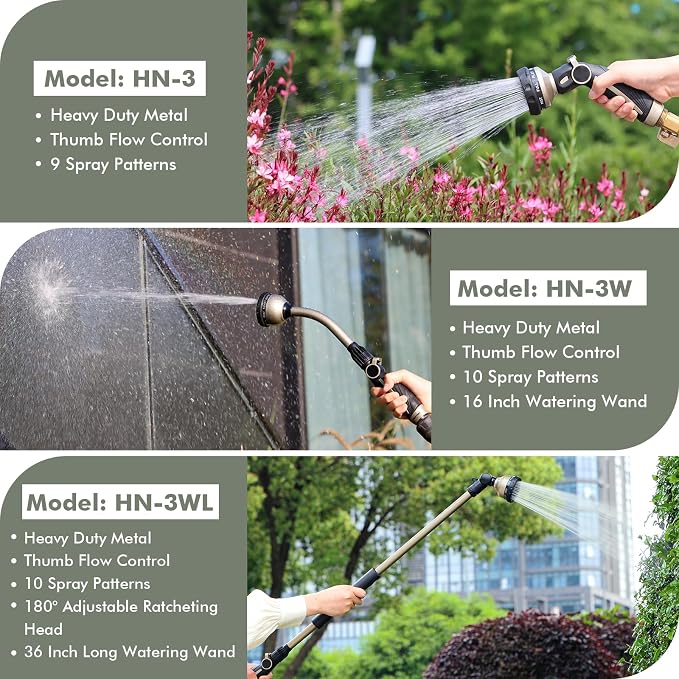 RESTMO Watering Wand Heavy Duty, 15-Inch Long Hose Nozzle Sprayer | 10 Spray Patterns & Thumb Flow Control, Metal Garden Hose Wand for Water Hanging Baskets and Shrubs, Bronze