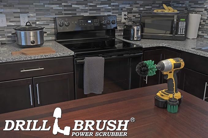 Drill Powered Kitchen Cleaning Brushes - Kitchen Scrubbers - Sink Cleaner | Oven Cleaning Tools - Fridge Stain Remover - Kitchen Cleaning Supplies - Countertop Scrub Brush - Air Fryer Cleaning Kit