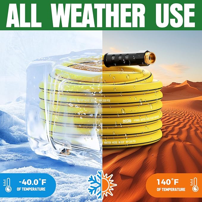 Garden Hose 75 ft x 5/8" with Nozzle, Water Hose Heavy Duty Flexible, Lightweight Kink-less Hybrid Hose with Swivel Handle, Male to Female Fittings