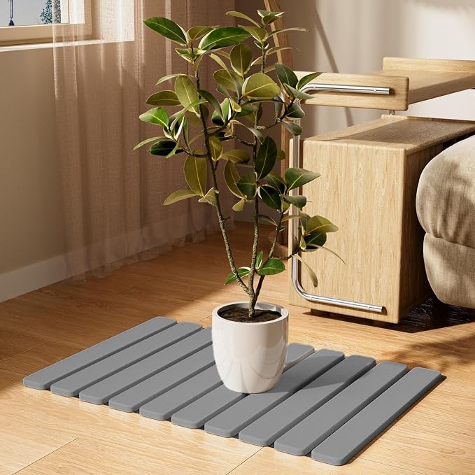 Foldable Stone Bath Mat, Quick Dry Stone Drying Mats for Bathroom, Super Absorbent Bath Mat, Non Slip, Large Diatomaceous Earth Dish Drying Mats for Kitchen Counter 23.5 x 15.4in, Dark Gray