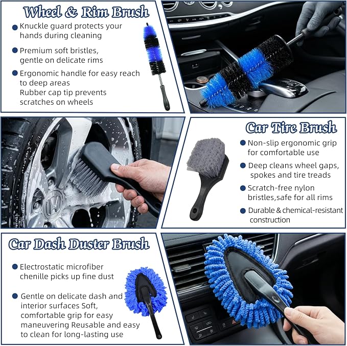 37Pcs Car Detailing Kit, Car Detailing Brush Set, Car Wash Cleaning Kit, Car Detailing Brushes, Professional Car Care Kit for Interior Exterior Wheels, (Drill is NOT Included)
