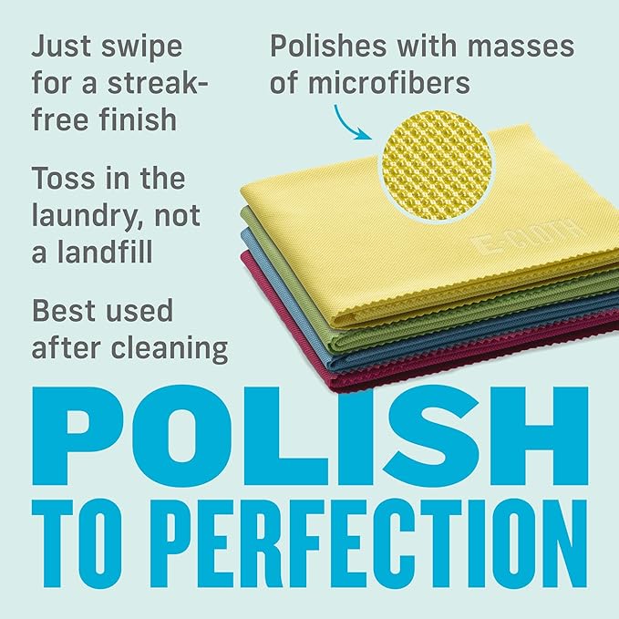 E-Cloth Glass & Polishing Cloth - Microfiber Cleaning Towel Cloth for Windows, Cars, Mirrors, Eyeglasses, & More, Streak Free Clean, Reusable & Machine Washable - Assorted Colors (4 Pack)