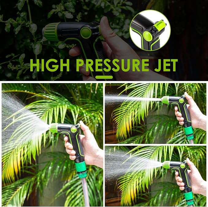 Garden Hose Nozzle with High Pressure, 100% Heavy Duty Metal High Pressure Hose Nozzle with 4 Spray Patterns, Thumb Control On Off Valve for Lawn， Plant Watering, Washing Car,Washing Pet and Home Use
