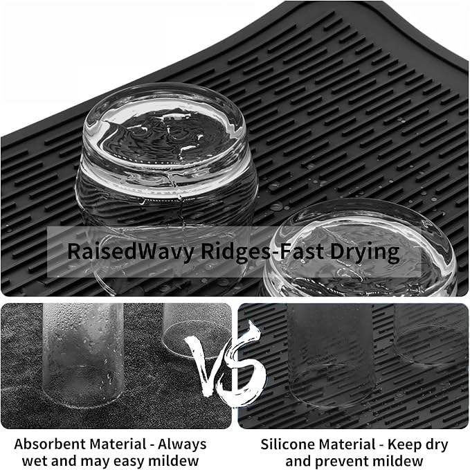 ZLR Heavy-Duty Silicone Dish Drying Mat (16" x 18" / 401 x 455mm) - XL Family-Size Thick 4mm Drainboard for Pots, Pans & Heavy Cookware - Oversized Trivet & Counter Protector, Non-Slip (Black)