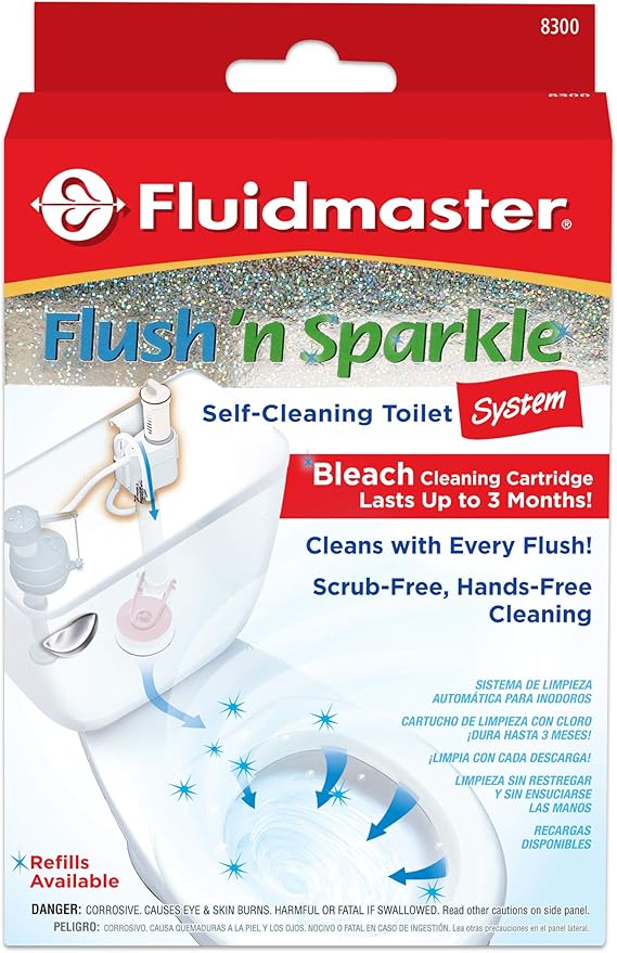 Fluidmaster 8300 Flush 'n Sparkle Automatic Toilet Bowl Cleaning System with Bleach Cartridge, 1 Count (Pack of 1) ( Packaging May Vary)