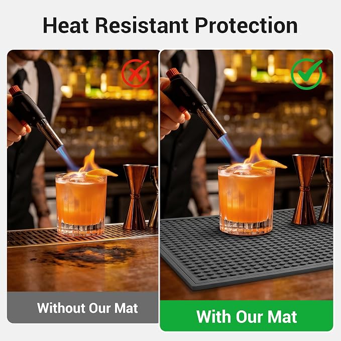 Rubber Bar Mat for Counter, Grey 4 Pack 12"x18" grip-friendly Coffee Bar Mat, Heat Resistant & Spill-proof Countertop Protector Mat for Kitchen, Home Bar, Coffee Station, Easy Clean Dish Drying Mat