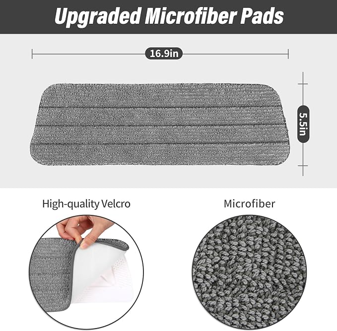 16.5" Microfiber Mop Pads Refills, 3 Pack Reusable Replacement Heads | reusable wet mop refills, machine washable for 14-16 inch spray mops, hardwood floors, dust cleaning & scrubbing