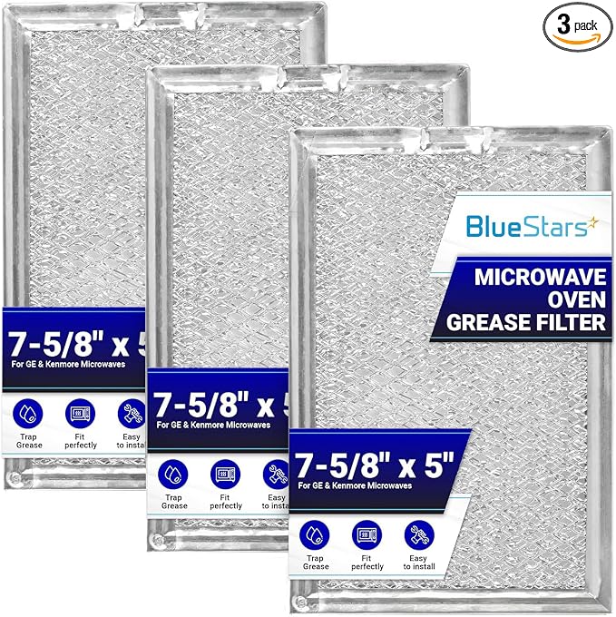 BlueStars WB06X10309 WB06X10359 Microwave Grease Filter Replacement 7.64 x 5.12 - Compatible with G.E LG Kenmore Over-the-range Vent Hood Microwaves - 3 Packs