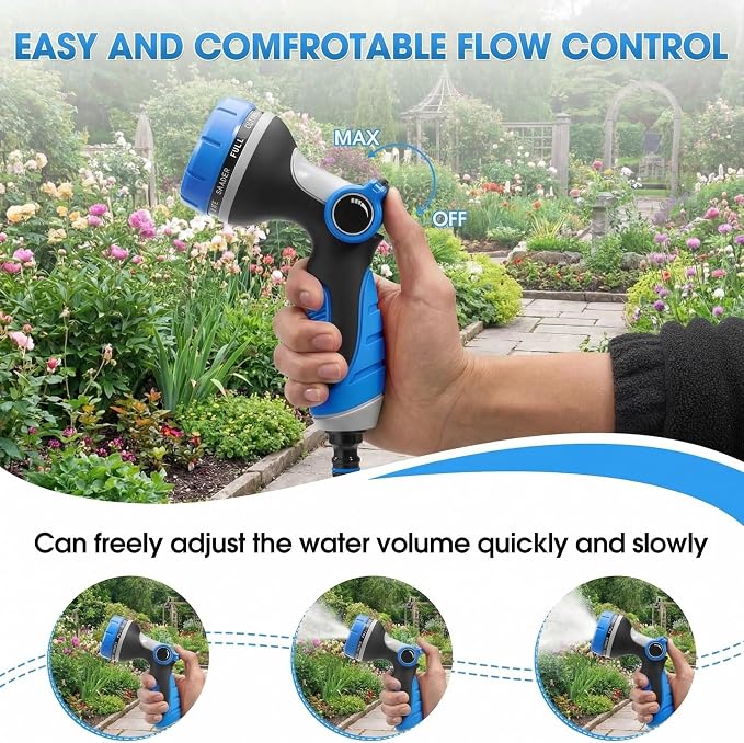 Garden Hose Nozzles,Hose Spray Nozzle with Adjustable 10 Watering Patterns | Slip Resistant High Pressure Thumb Control Water Hose Nozzle Sprayer for Plants & Lawns Watering Car Washing and Pet Bathing