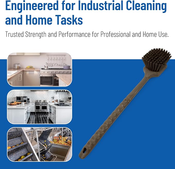 SPARTA 20" Floater Scrub Brush with Long Handle, Oil-Resistant Polyester Bristles, Multiple Trim Angles, Foam-Injected Polymer Block, Commercial Cleaning Tool, Brown