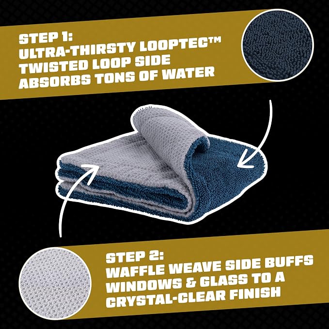 Chemical Guys, Clean Stroke Dual-Sided Glass Towels, 16 x 16 in, 2 Pack | Streak-free, lint-free dual-sided towels wipe glass and mirrors clear, scratch-safe for cars, trucks and home