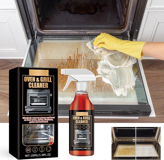 Oven And Grill Cleaner, Oven Rack & Grill Cleaner,3.38 FL. OZ Kitchen Heavy Oil Cleaner Spray, Eliminates Thick Grease & Build Up, Odor And Grease Remover