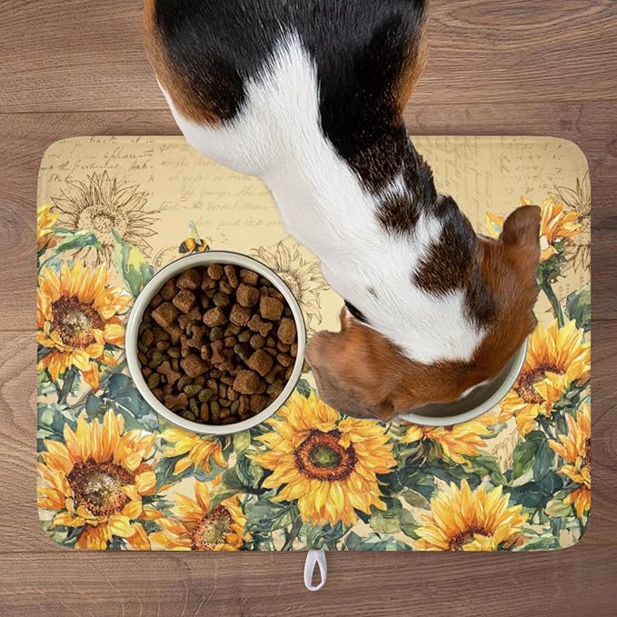 Sunflower Dish Drying Mat for Kitchen Counter Vintage Yellow Sunflowers Microfiber Dish Drainer Mat Spring Summer Watercolor Floral Absorbent Washable Drying Pad Extra Large 18"x24"